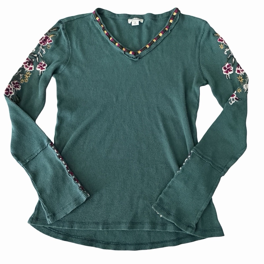 Sundance Embroidered Floral Waffle Thermal Top Sz M•Western Boho Prairie Cowgirl